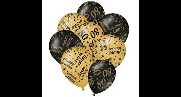 24x stuks leeftijd verjaardag ballonnen 80 jaar en happy birthday zwart/goud