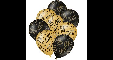 24x stuks leeftijd verjaardag ballonnen 90 jaar en happy birthday zwart/goud