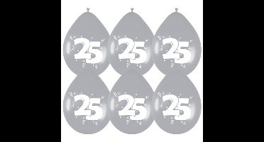 25 jaar getrouwd Jubileum thema ballonnen - 6x stuks - zilver - versiering - feestartikelen