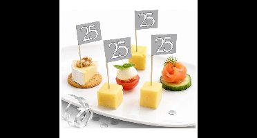25 jaar thema feestartikelen - 50x stuks Cocktail prikkers - versiering - zilveren bruiloft