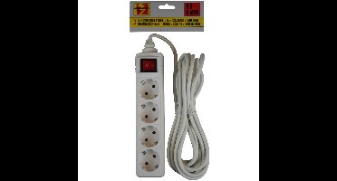 2x benson stekkerdoos - 4-voudig - wit - 5m - randaarde - met schakelaar