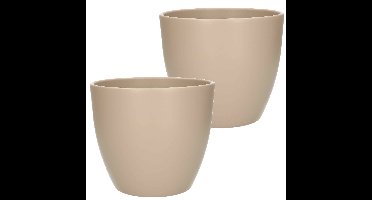 2x Bloempot - taupe - mat - keramiek - voor kamerplant - H17 x D19.5 cm