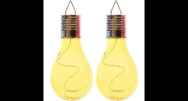 2x Buiten LED gele lampbolletjes solar verlichting 14 cm