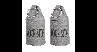 2x Canvas deurstopper grijs met ring - H15 cm - Deur vastzetter - Deurstop 2,7 kg