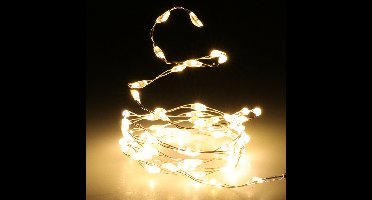 2x draadverlichting - zilver- 66 led lampjes - warm wit - batterij - 100 cm