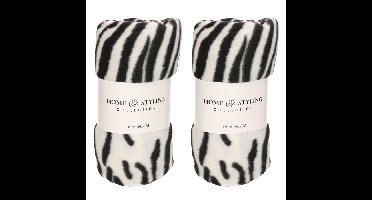 2x Fleece dekens zebra print 130 x 160 cm