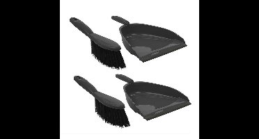 2x Grijze stoffer en blik set kunststof 22 x 33 cm