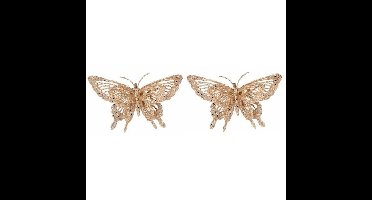 2x Kerst decoratie vlinders goud 15 x 11 cm