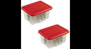2x Kerstballen/kerstversiering opruimen opbergboxen 45 kerstballen rood