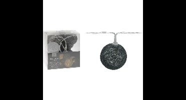 2x lichtsnoer 10 bolletjes d4 cm - wit/grijs - 165 cm -kunststof-batterij