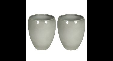2x stuks bloemen vaas/vazen bloempot grijs van keramiek D25 x H28 cm