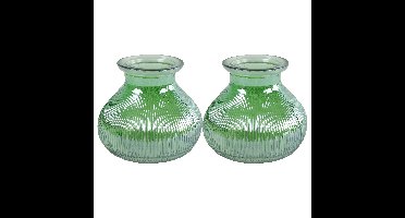 2x stuks Bloemenvaas - groen/transparant glas - H12 x D15 cm