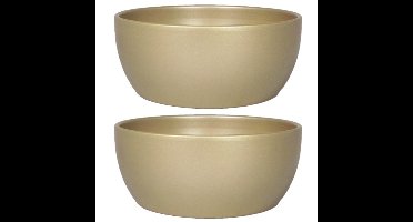 2x stuks bloempot/plantenpot schaal van keramiek in het parelgoud D18.5 en H8.5 cm