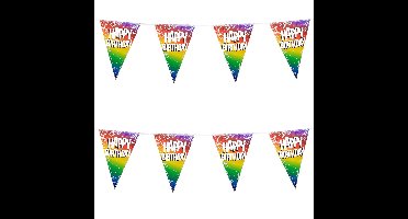 2x Stuks Boland PE vlaggenlijn - 6m - Happy birthday - Regenboog