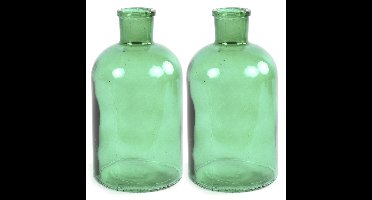 2x Stuks Countryfield Vaas - mintgroen - glas - apotheker fles vorm - D17 x H30 cm