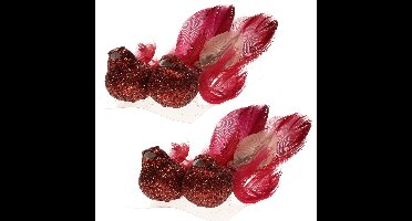 2x stuks decoratie vogels op clip glitter rood 11 cm