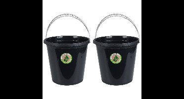 2x Stuks huishoud emmers - 10L - gerecycled kunststof - Zwart