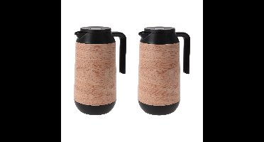 2x stuks koffie/thee thermoskannen houtlook 1000 ml