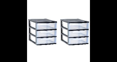 2x stuks ladenkast/bureau organizers zwart stapelbaar A4 met 3x lades L26 x B36 x H28 cm