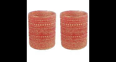 2x stuks luxe theelichthouder/kaarsenhouder - rood/goud - glas - D10 x H12 cm