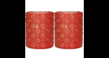 2x stuks luxe theelichthouder/kaarsenhouder - rood/goud - glas - D10 x H12 cm