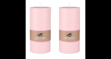 2x stuks mellow roze cilinderkaarsen/ stompkaarsen 15 x 7 cm 50 branduren