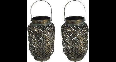 2x stuks metalen lantaarns/windlichten Luna Cross 22 x 30 cm