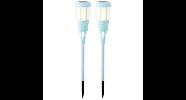 2x stuks solar tuinfakkel/tuinlamp lichtblauw op zonne-energie 61 cm