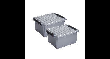 2x stuks sunware q-line opberg box/opbergdoos - 36 liter - 50 x 40 x 26 cm - kunststof - grijs