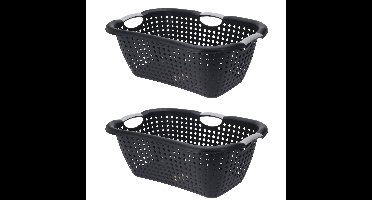 2x Stuks Wasmanden met handvatten - zwart - kunststof - 26 liter