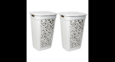 2x stuks wasmanden/wasboxen met deksel licht grijs kunststof L43 x B36 x H63 cm