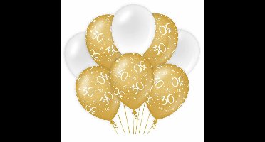 30 jaar leeftijd thema Ballonnen - 16x - goud/wit - Verjaardag - Versiering/feestartikelen