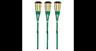 3x Groene buiten/tuin Led fakkel Bodi solar verlichting 54 cm vlam