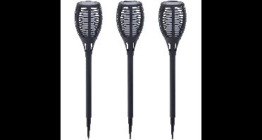 3x pro garden solar fakkels/toorts - zwart - met vlam effect - zonne-energie - 49 cm - tuinverlichti