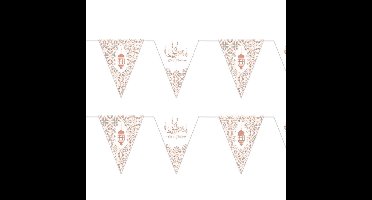 3x stuks Ramadan Mubarak thema vlaggenlijnen/slingers wit/rose goud 6 meter