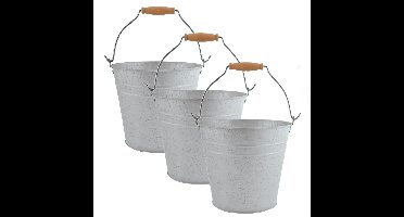 3x stuks zinken emmers/bloempotten/plantenpotten met handvat 5 liter