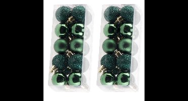 40x stuks kleine kunststof kerstballen donkergroen 3 cm mat/glans/glitter