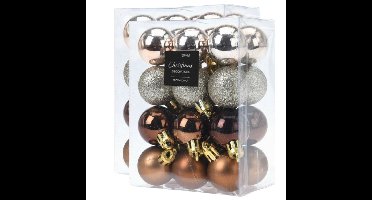 48x stuks mini kerstballen mix herfstkleuren kunststof 3 cm