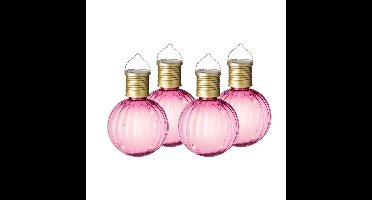 4x Buiten Led roze lampion solar verlichting 11 cm