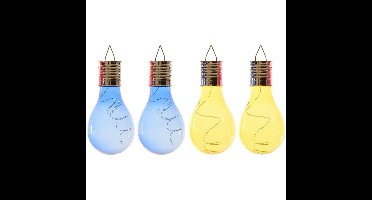 4x Buiten/tuin LED blauw/geel peertjes solar verlichting 14 cm