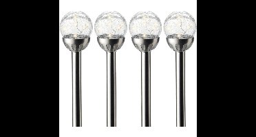 4x Buiten/tuin LED RVS bol stekers Navi solar verlichting 30 cm