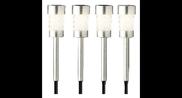 4x Buiten/tuin LED zilveren stekers solar verlichting 26 cm