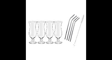 4x Cocktailglazen / Blue Hawaii glazen transparant 440 ml met RVS rietjes