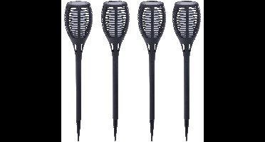 4x pro garden solar fakkels/toorts - zwart - met vlam effect - zonne-energie - 49 cm - tuinverlichti