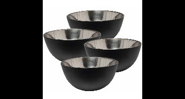 4x stuks kommetjes/schaaltjes - mat zwart - RVS - D19 x 9.5 cm