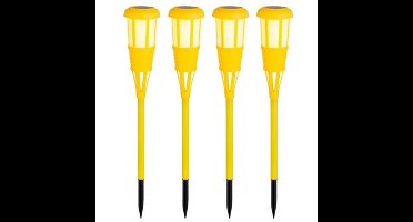 4x stuks solar tuinfakkel/tuinlamp geel op zonne-energie 61 cm