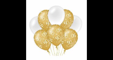 50 jaar leeftijd thema Ballonnen - 24x - goud/wit - Verjaardag - Versiering/feestartikelen