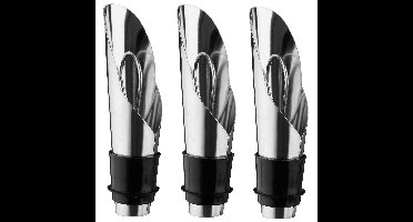 5Five Vacuum wijnstopper met afsluitdop - 3x stuks - metaal - 2 x 2 x 8 cm - Flessenstop