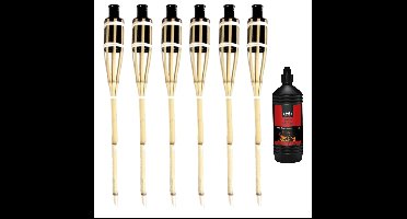 6x stuks Bamboe fakkels safe 60 cm inclusief 1 liter lampenolie/fakkelolie