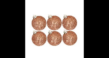 6x stuks kunststof glitter kerstballen koper 6 cm